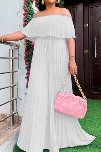 White Casual Solid Patchwork Fold Off the Shoulder Straight Dresses