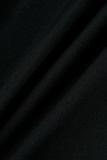 Black Casual Solid Bandage Patchwork Zipper Collar Regular Jumpsuits
