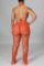 Tangerine Red Sexy Solid Hollowed Out Split Joint See-through Halter Sleeveless Two Pieces