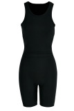 Black Casual Solid Patchwork O Neck Sleeveless Two Pieces