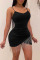 Black Fashion Sexy Solid Tassel Patchwork Backless Spaghetti Strap Sleeveless Dress Dresses