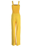 Apricot Street Solid Patchwork Fold Spaghetti Strap Straight Jumpsuits