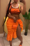 Orange Sexy Street Solid Patchwork Fold Mid Waist Straight Solid Color Bottoms