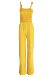 Yellow Street Solid Patchwork Fold Spaghetti Strap Straight Jumpsuits