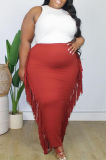Khaki Fashion Casual Solid Tassel Patchwork Plus Size Skirt