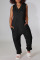 Black Casual Solid Split Joint V Neck Straight Jumpsuits