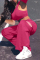 Rose Red Fashion Casual Solid Hollowed Out O Neck Short Sleeve Two Pieces