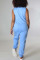 Blue Casual Solid Patchwork V Neck Straight Jumpsuits