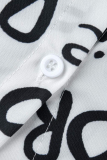 White Fashion Casual Letter Print Basic Turndown Collar Shirt Dress Dresses