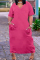 Pink Fashion Casual Plus Size Solid Pocket V Neck Short Sleeve Dress