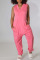 Rose Red Casual Solid Split Joint V Neck Straight Jumpsuits