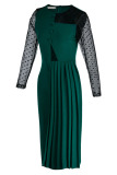 Green Casual Solid Patchwork Fold O Neck Straight Dresses