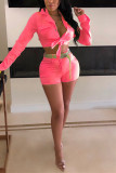 Fluorescent green Fashion Casual Long Sleeve Shorts Suit