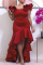 Red Fashion Solid Flounce Square Collar Irregular Dress Plus Size Dresses