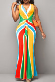 Multicolor Sexy Striped Print Patchwork V Neck Straight Dresses