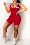 Red Fashion Casual Sportswear Letter Print Backless U Neck Skinny Romper