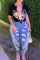 Baby Blue Fashion Casual Solid Ripped Patchwork High Waist Skinny Denim Jeans