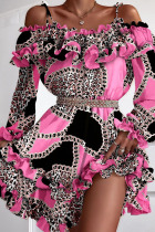 Pink Fashion Street Print Split Joint Spaghetti Strap Princess Dresses