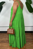 Green Casual Solid Patchwork Fold Spaghetti Strap Sling Dress Dresses