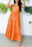 Orange Fashion Casual Solid Backless Spaghetti Strap Long Dress