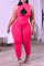 Rose Red Casual Print Split Joint O Neck Plus Size Two Pieces