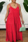 Red Casual Solid Split Joint Fold Spaghetti Strap Sling Dress Dresses