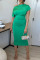 Green Casual Solid Patchwork Oblique Collar One Step Skirt Dresses