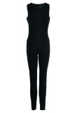 Black Sexy Sportswear Solid Patchwork Zipper Collar Skinny Jumpsuits