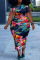Red Sexy Print Split Joint O Neck One Step Skirt Plus Size Dresses