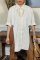 Khaki Fashion Striped Slit Turndown Collar Tops