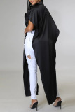 Black Fashion Sexy Solid Patchwork Buckle Asymmetrical Turndown Collar Tops