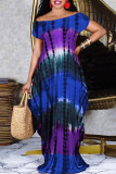 Multicolor Fashion Casual Print Tie Dye Backless Off the Shoulder Short Sleeve Dress