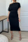 Black Casual Solid Patchwork Oblique Collar One Step Skirt Dresses