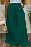Green Fashion Casual Solid Patchwork Regular High Waist Wide Leg Trousers