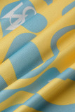 Yellow Fashion Casual Print Basic Turndown Collar Short Sleeve Two Pieces