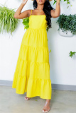 Yellow Fashion Casual Solid Backless Spaghetti Strap Long Dress