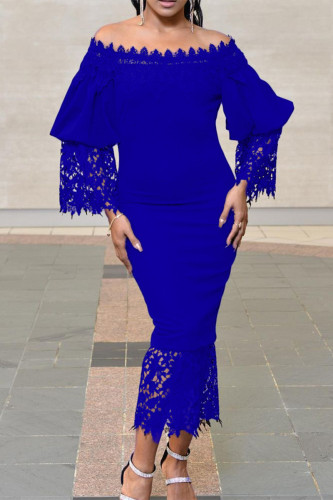 Blue Fashion Sexy Solid Patchwork Off the Shoulder Pencil Skirt Dresses