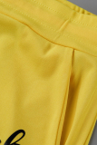 Yellow Fashion Print Patchwork O Neck Sleeveless Two Pieces