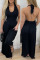 Black Sexy Casual Solid Bandage Backless Bead tube Halter Regular Jumpsuits