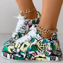 Green Fashion Casual Bandage Graffiti Round Comfortable Out Door Shoes