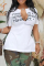 White Fashion Print Slit Letter V Neck T-Shirts