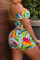 Multicolor Fashion Casual Print Split Joint Backless Off the Shoulder Short Sleeve Two Pieces