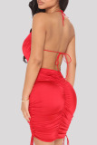 Red Fashion Sexy Solid Bandage Backless V Neck Sling Dress