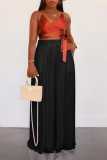 Black Fashion Solid Patchwork Loose High Waist Wide Leg Solid Color Bottoms