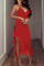 Red Sexy Solid Patchwork Flounce Asymmetrical Spaghetti Strap Sling Dress Dresses