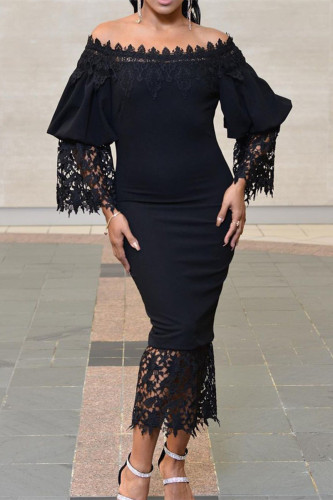 Black Fashion Sexy Solid Patchwork Off the Shoulder Pencil Skirt Dresses