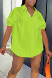 Fluorescent Green Casual Solid Patchwork Buckle Turndown Collar Tops