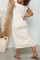 Cream White Fashion Casual Solid Slit Oblique Collar Short Sleeve Dress