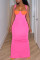 Pink Fashion Sexy Solid Split Joint Backless Slit Spaghetti Strap Long Dress