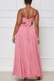 Pink Sexy Solid Bandage Patchwork Backless Stringy Selvedge Spaghetti Strap Straight Dresses